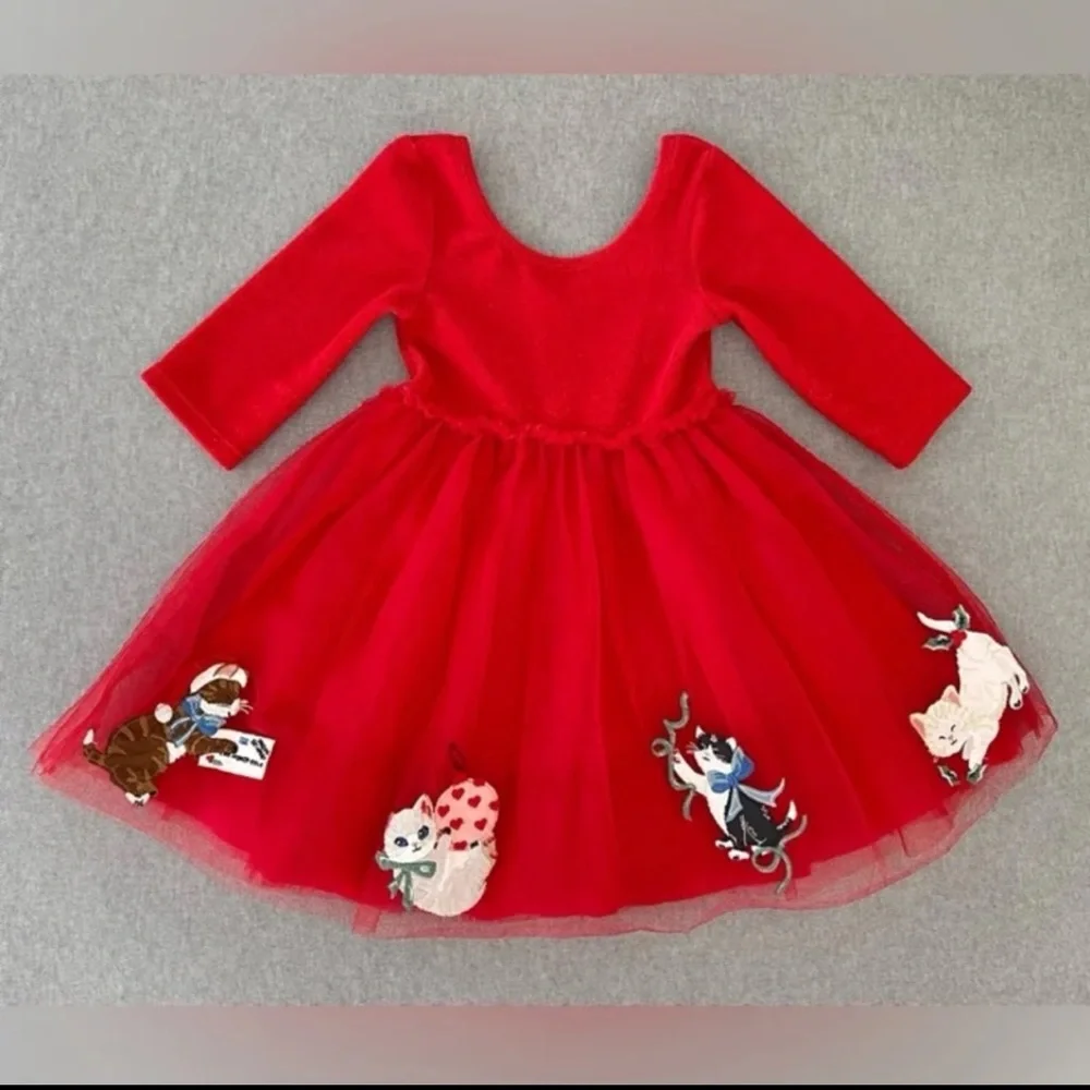 Mini Boden Kitty Cat Christmas Velvet and Tulle Dress - Picture 6 of 11